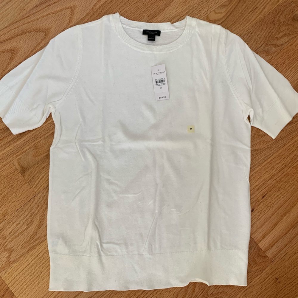 Ann Taylor Factory Cream Knit Short Sleeve Top